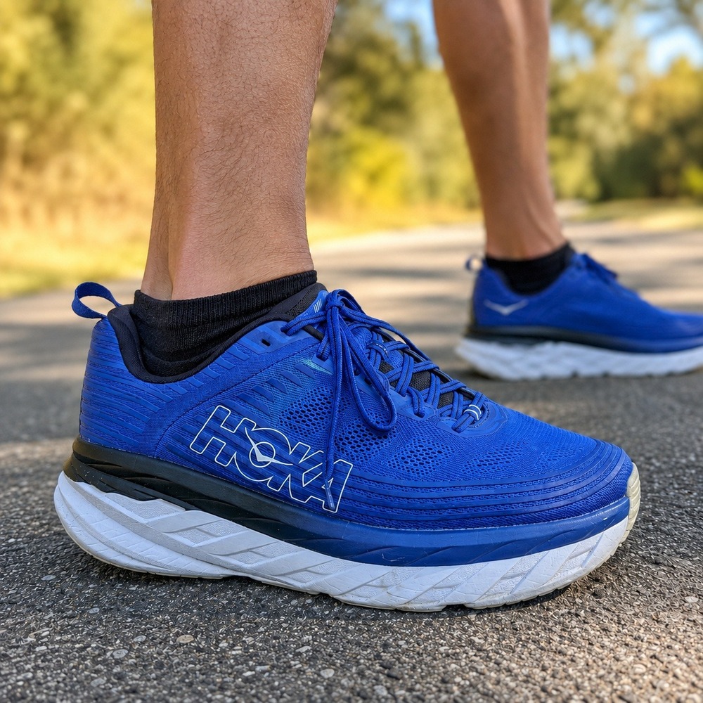 HOKA One One Bondi 6 Running Shoes Blue White Athletic Sneaker Mens 11.5 Wide 2E